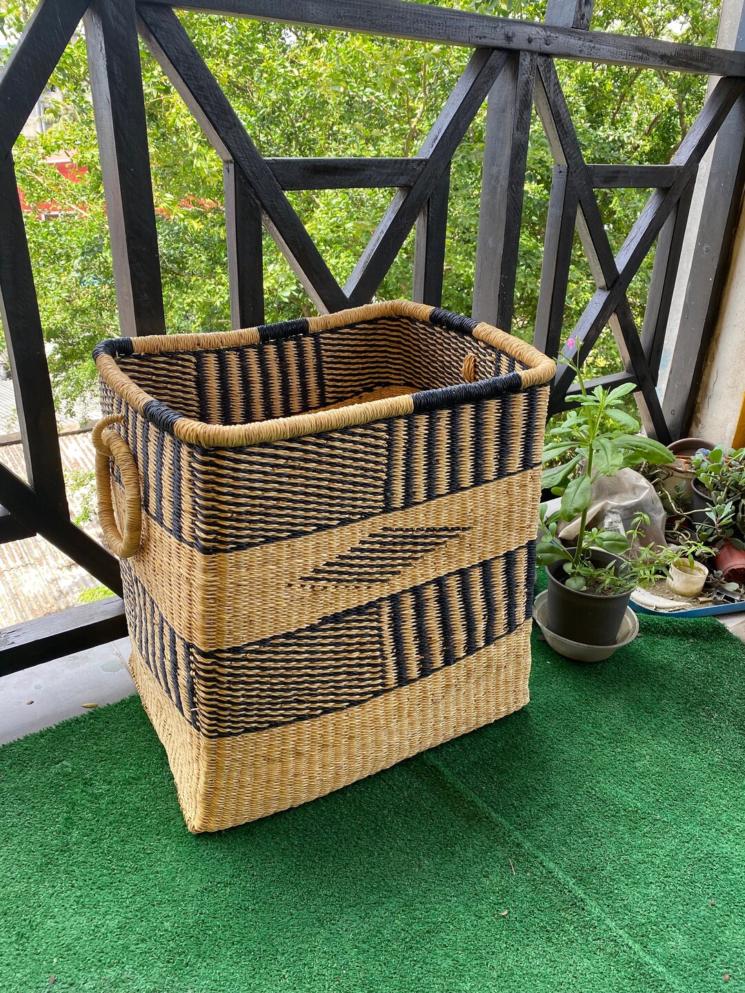 Rectangular Hamper, Woven Basket, African Basket, Woven Laundry Basket