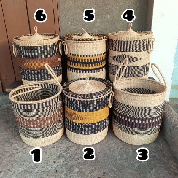 Large woven laundry basket, African woven basket, hand woven basket, natural Bolga laundry basket,