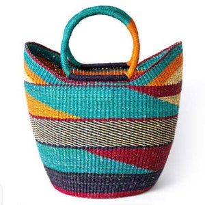 Woven basket, Woven Bolga basket, farmers shopping basket, picnic basket, decorative basket, colorful  basket,