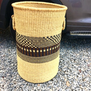 Hand woven basket, Bolga laundry basket, African basket, home decor basket, Natural woven basket,