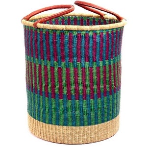 Woven laundry basket, African laundry basket, woven hamper, storage basket, Natural woven basket, colorful laundry basket, Bolga Basket,