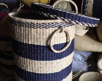 Laundry basket with lid, woven laundry basket, storage basket, African Basket,