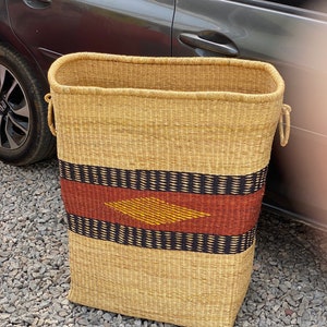 Woven laundry basket, African basket, storage basket, home decor basket, Natural woven basket, Bolga basket, woven hamper