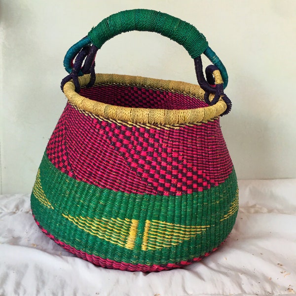 Bolga  basket, colorful pot basket, African woven basket, home decor basket, storage  basket,