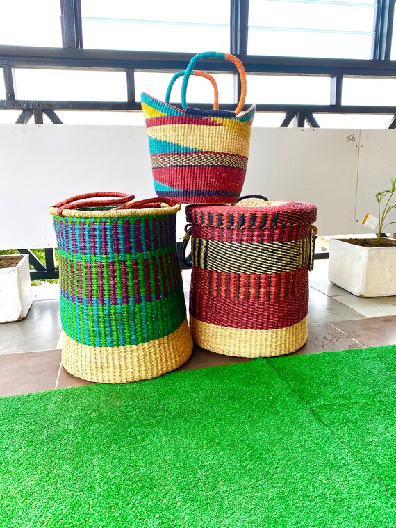 Cestas africanas, Juego de 2 cestas de lavandería naturales