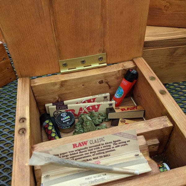 Rolling Chest Stash Box With Rolling Tray, Hand Crafted Stash Box , Unique Hand Crafted Wooden Box for Storage, Wooden Cannabis Roll Chest
