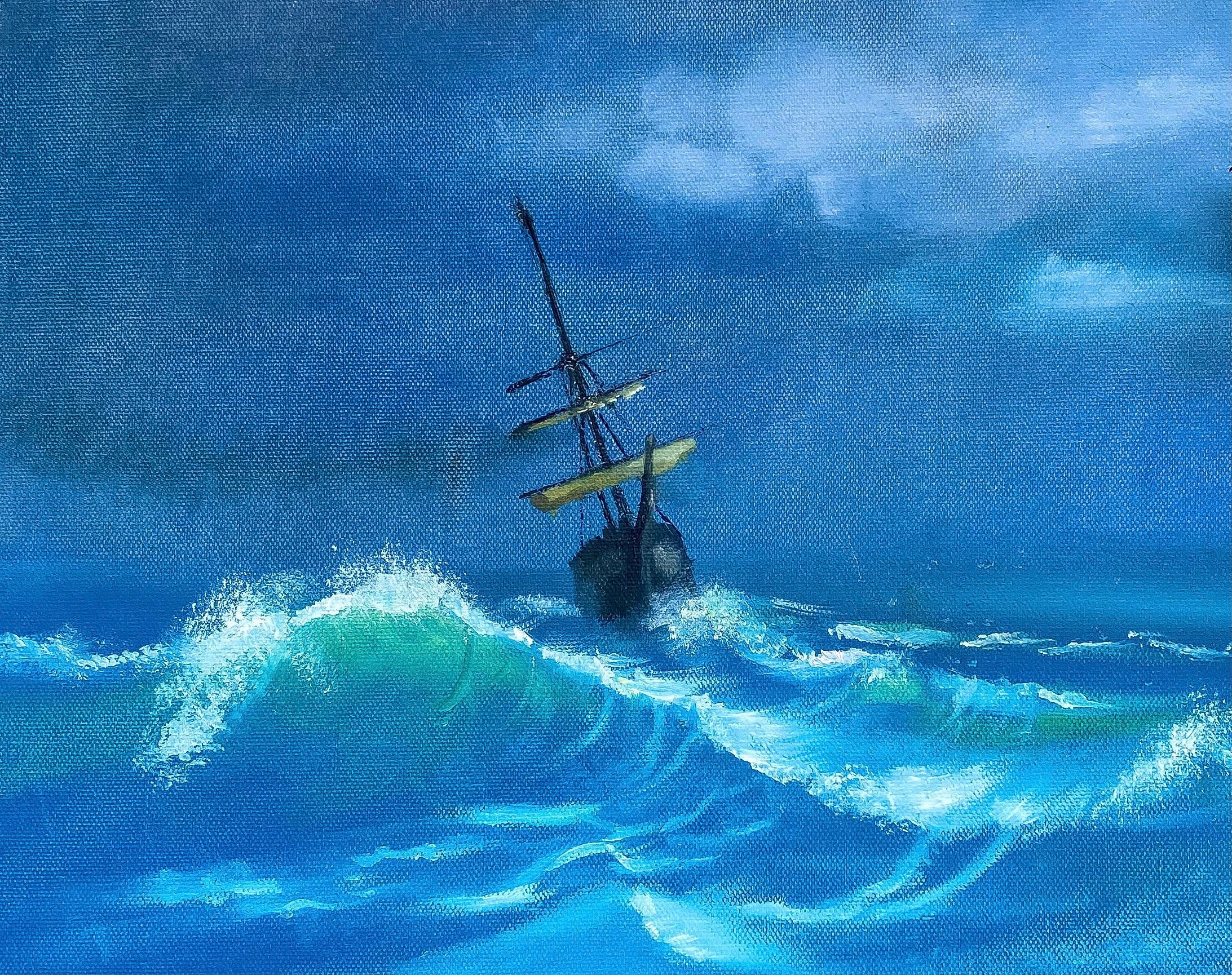 Original Oil Painting of Ship Under Shorten Sail in a Storm Etsy UK