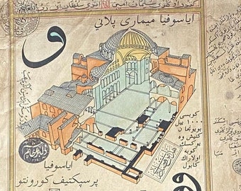 Handmade Ottoman Miniature Painting / Plan of Hagia Sophia