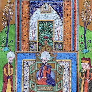 Handmade Ottoman Miniature Painting / Suleyman the Magnificent Listening to music [Suleymanname of Matrakçı Nasuh(1520-1537)]