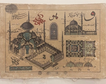 Handmade Ottoman Miniature Painting / Plan of Sultanahmet (Blue Mosque )