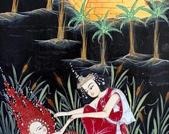 Pintura en miniatura otomana hecha a mano / Niño Moisés