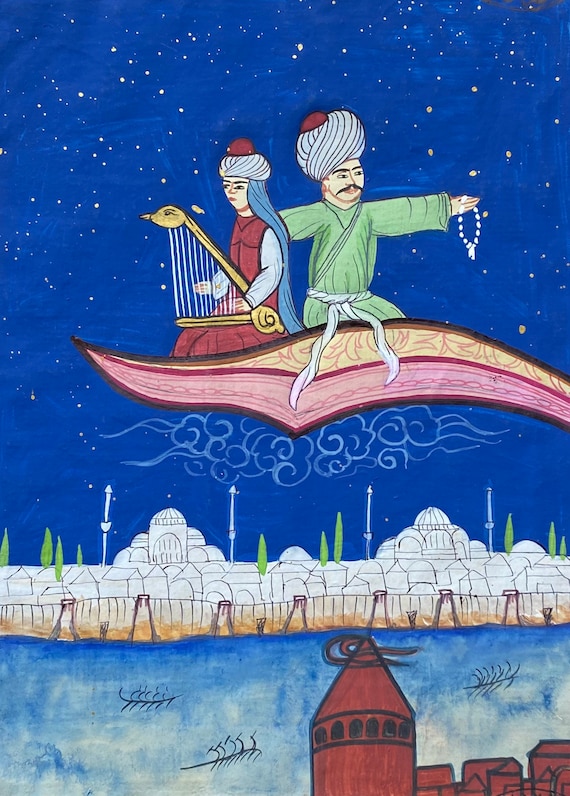 Handmade Ottoman Miniature Painting / Scheherazade and Shahryar on
