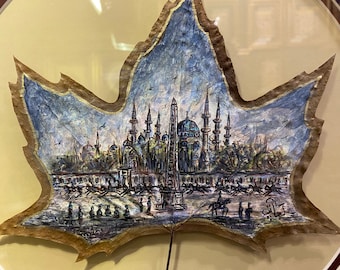 Handmade İstanbul Painting on Natural Leaf -Blue Mosque