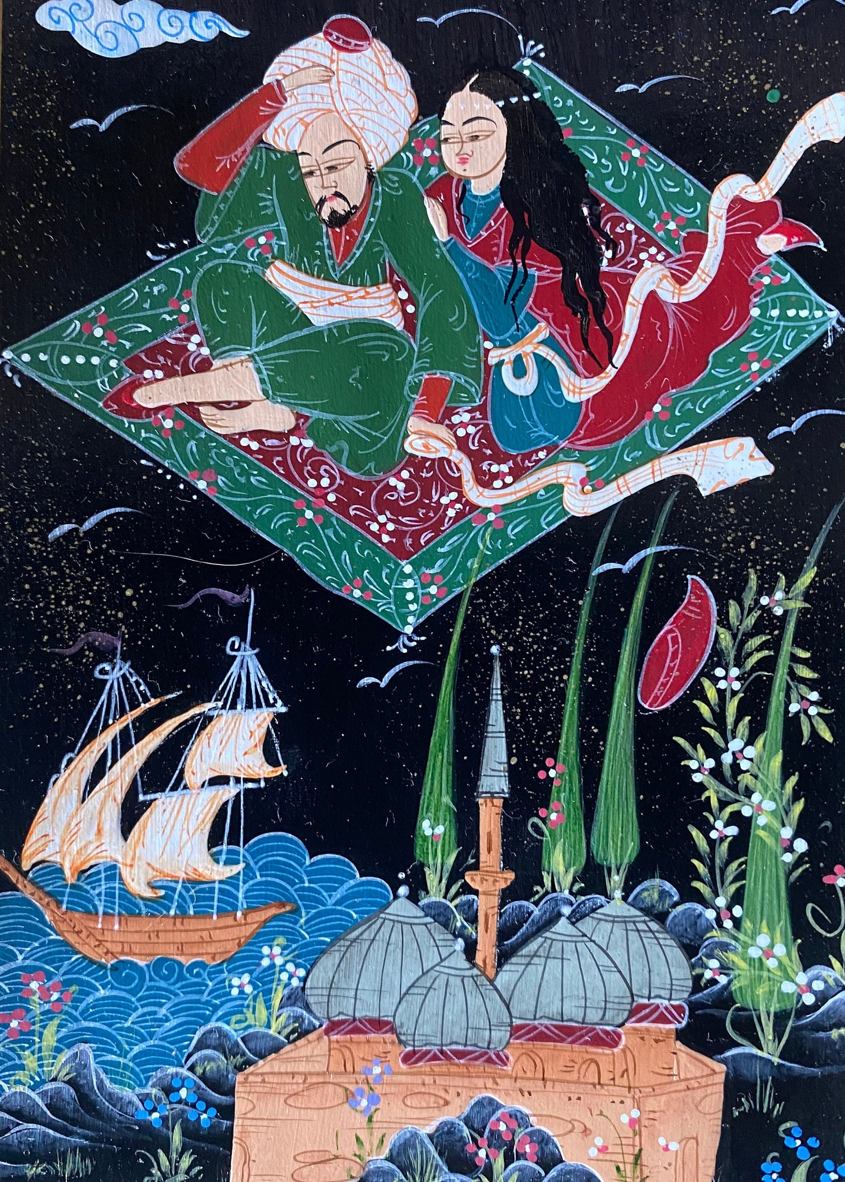 洋書　Ottoman Painting ミニアチュール 大型本 トルコ手書きタイル・2枚組額装・細密画ミニアチュール / ガラタバザール