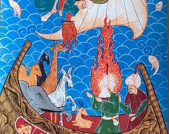 Handmade Ottoman Miniature Painting /  Noah&#39;s Ark