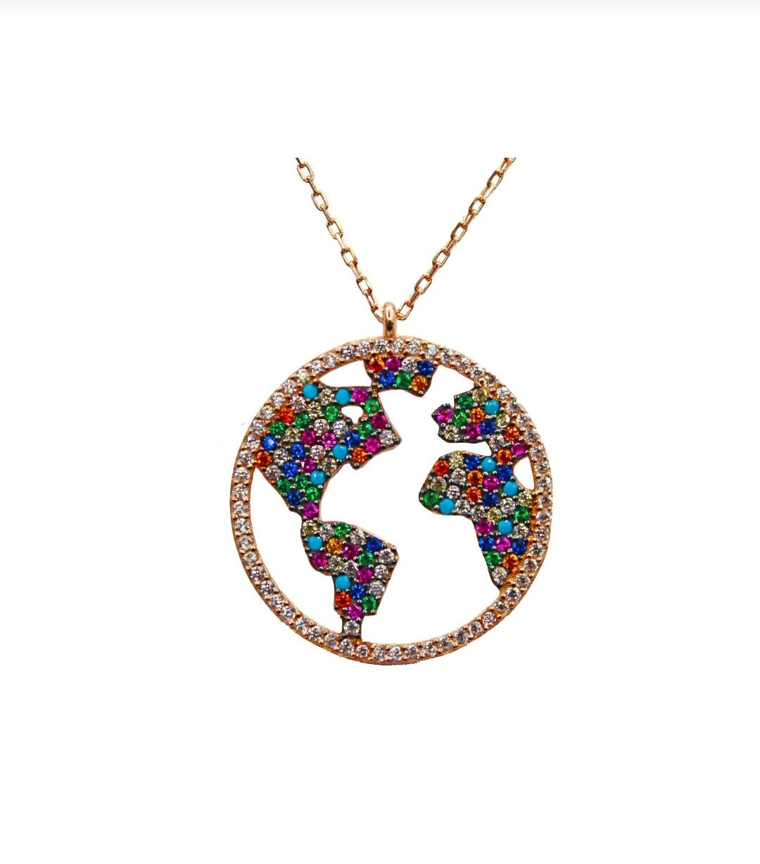 Earth Necklace/world Map Necklace/world Necklace/wanderlust Necklace