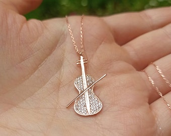 Sterling Silver Violin Pendant Necklace / Dainty Fiddle Charm Necklace / Gift for Music Teacher / Music Lover Gift Idea / Music Recital Gift