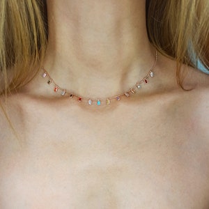 Multicolor Necklace/Multicolor Crystal Necklace/Zircon Necklace/Sterling Silver Necklace/Drop Necklace/Colorful Necklace/Boho Jewelry