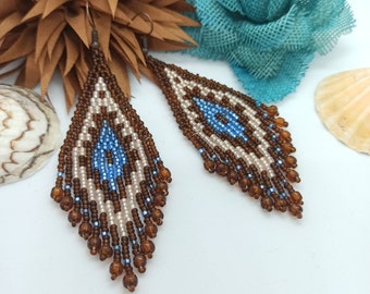 Seed Bead Jewelry/Gypsy Style/Native American Earrings/Native Earrings/Earrings/Boho Earrings/Fringe Earrings/Beadwork Native/Long Beaded