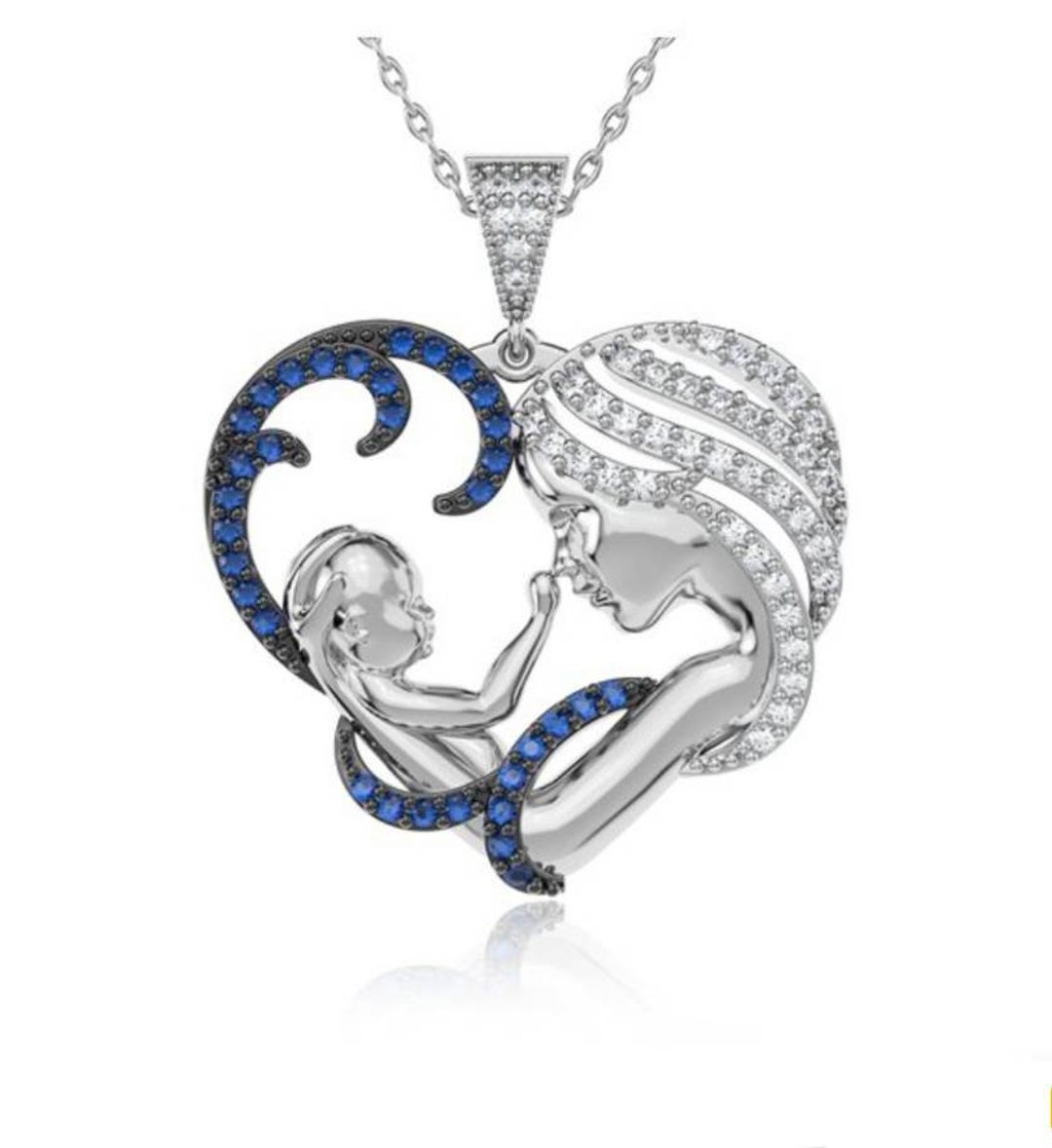 Mom and Baby Pendant Heart Shape / Dainty Silver Mother Child Necklace / Baby Shower / Newborn