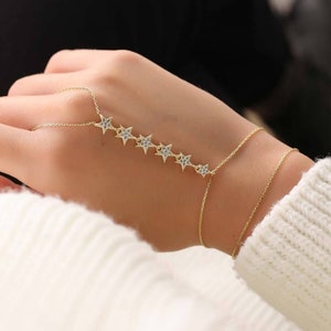 Stars Bracelet/Bridal Bracelet Rose Gold/Ring Bracelet/Finger Bracelet/Bracelet Femme/Hand Harness/Handlet/Arabic Bracelet/Finger Bracelet