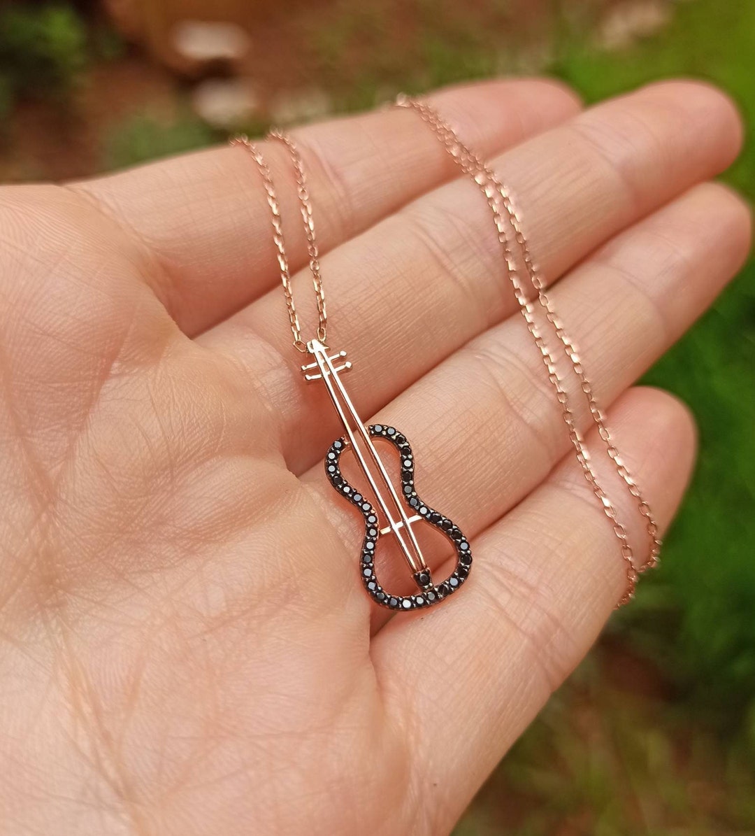 Violin Pendant Necklace Sterling Silver / Music Lover Gift / Dainty