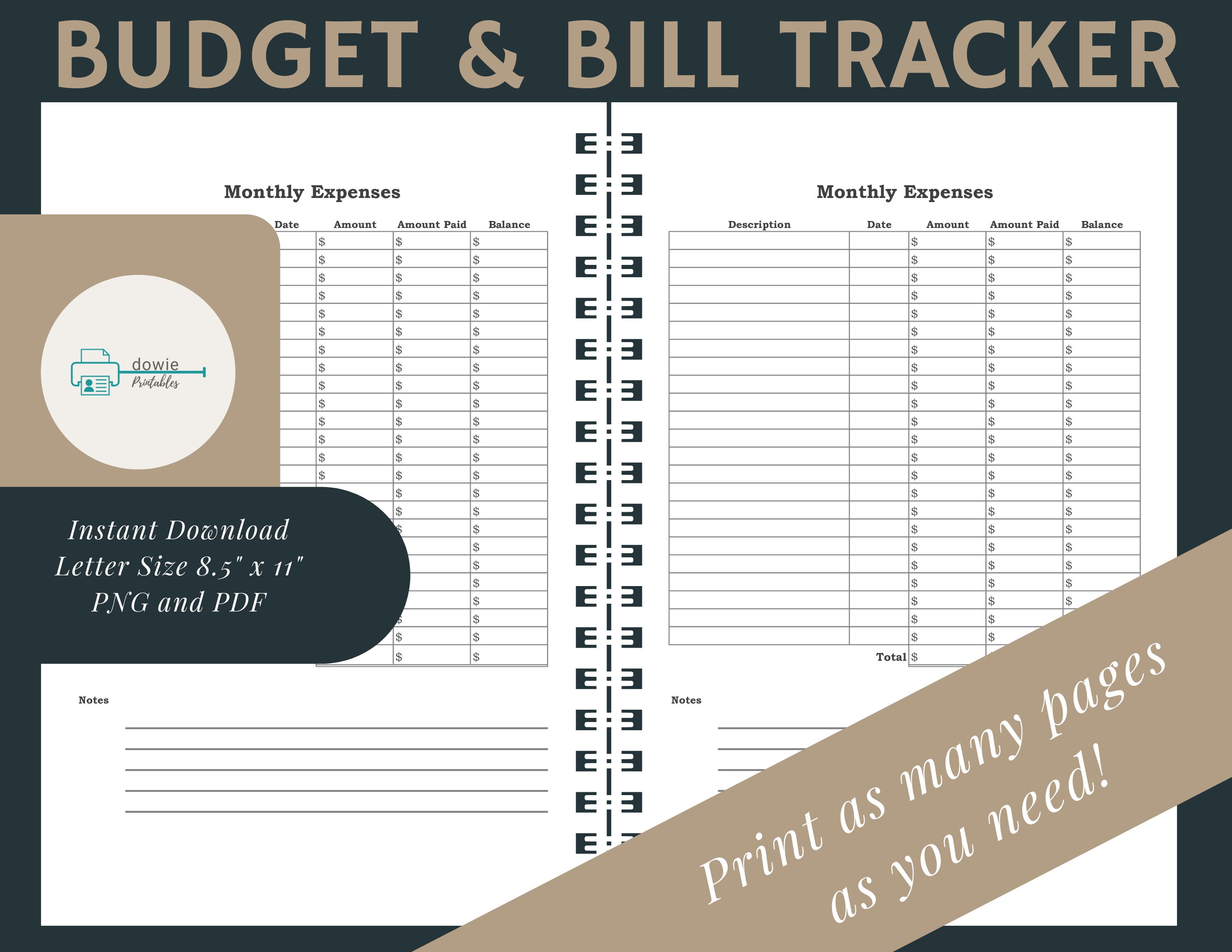 Printable Monthly Bills and Budget Planner Inserts Etsy
