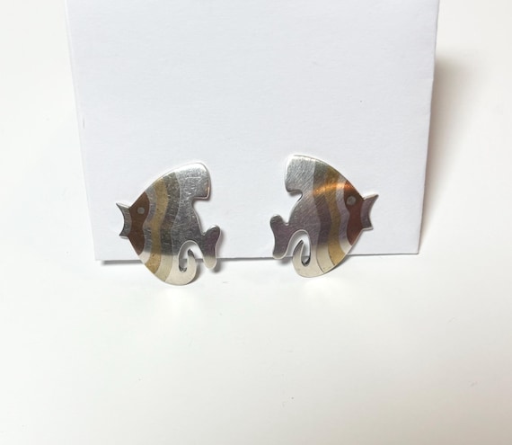 Silver and Copper Angel Fish Earrings 1940's