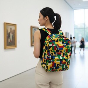 Mochila confortável em tecido africano com padrão geométrico nº 14