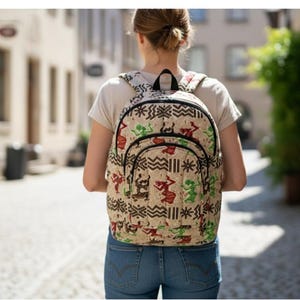 Grand sac à dos confortable en Wax Beigne motif tribal