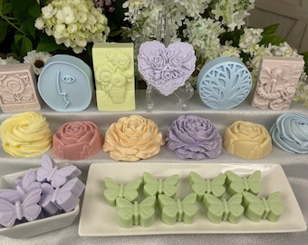 Luxury Hand Poured Goat’s Milk Bar Soaps, Scented or Unscented, in Flower and Themed Shapes for Gifts or Home Bath