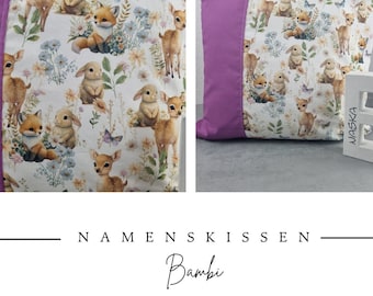 Namenskissen Bambi/ Geburtskissen/ Kinderzimmerdekoration/ Geschenk// personalisierbar