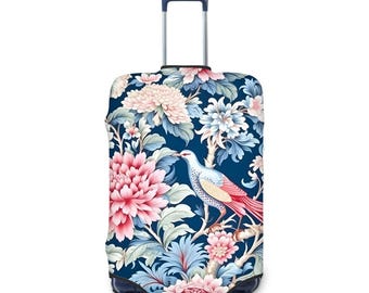 Funda de equipaje con diseño de pájaros y flores estilo chinoiserie: protector de maleta de estilo vintage