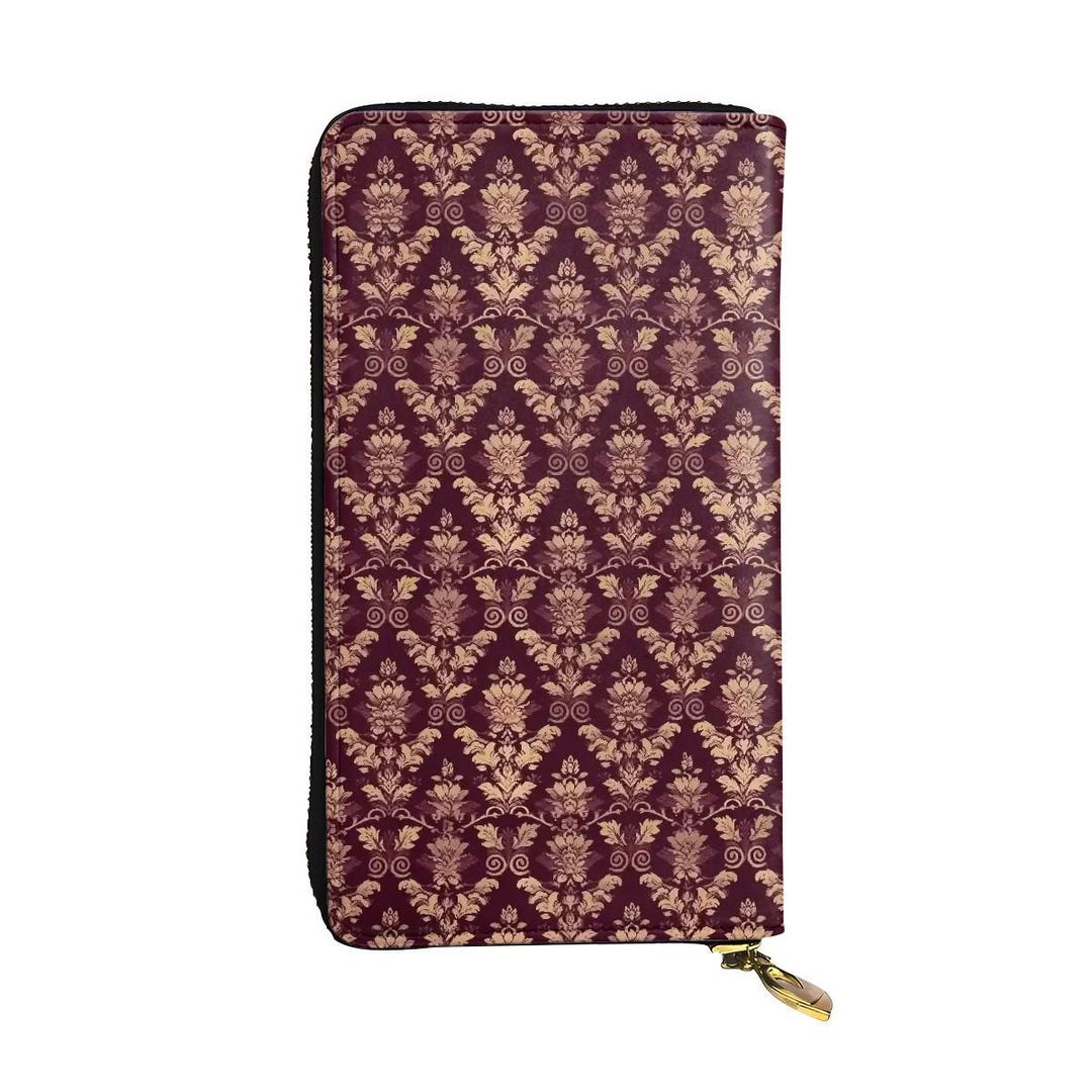 Damask Zip Wallet for Women, Elegant Floral Wallet, Long Zipper Purse ...