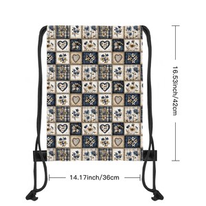 Floral Patchwork Drawstring Backpack, Polyester Travel Bag image 6