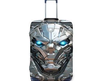 Futuristic Robot Luggage Cover – Cyberpunk Travel Suitcase Protector