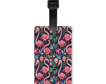 Pink Flamingo Gepäckanhänger | Tropischer Blumen Reisetaschenanhänger