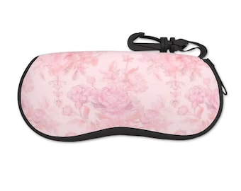 Floral Glasses Case | Pink Neoprene Eyewear Pouch | Soft Romantic Sunglasses Cover | Feminine Travel Accessory