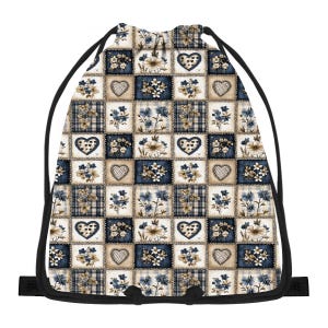 Sac à dos avec cordon de serrage en patchwork floral, sac de voyage en polyester
