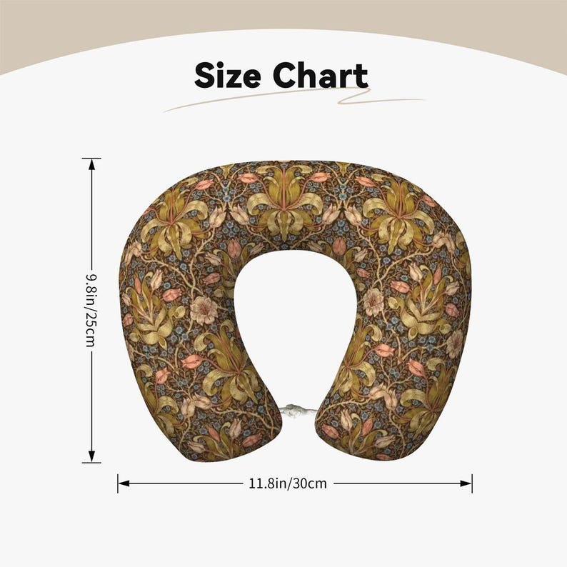 William Morris Neck Pillow | Vintage Floral Travel Pillow | Memory Foam Airplane Pillow | Botanical Cottagecore Travel Accessory image 4