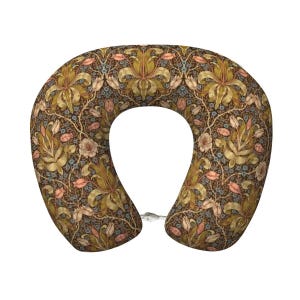 William Morris Neck Pillow | Vintage Floral Travel Pillow | Memory Foam Airplane Pillow | Botanical Cottagecore Travel Accessory image 1