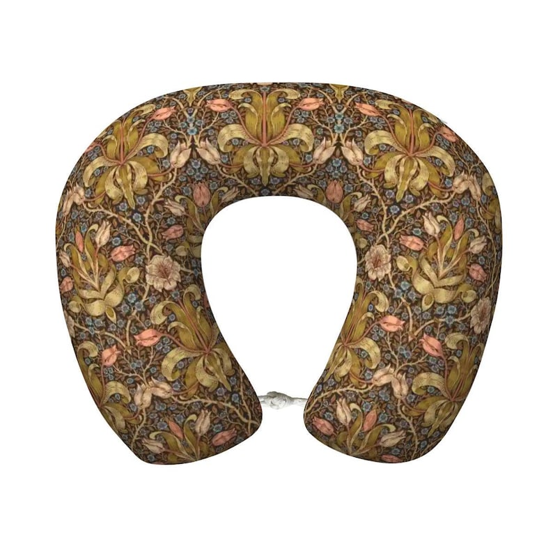 William Morris Neck Pillow | Vintage Floral Travel Pillow | Memory Foam Airplane Pillow | Botanical Cottagecore Travel Accessory image 1