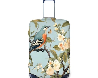 Vintage Bird Floral Luggage Cover, Elegant Travel Suitcase Protector