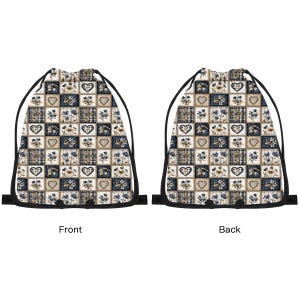 Floral Patchwork Drawstring Backpack, Polyester Travel Bag image 2