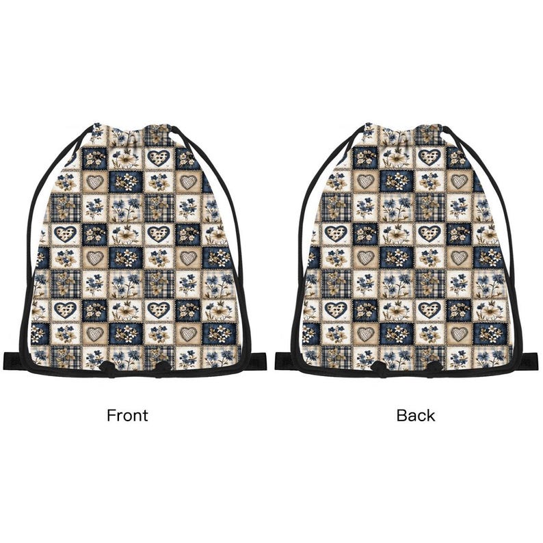 Floral Patchwork Drawstring Backpack, Polyester Travel Bag image 2