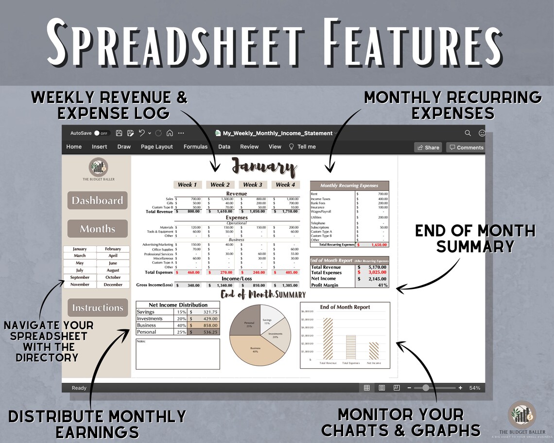Simple Monthly Bookkeeping Spreadsheet Small Business | Etsy