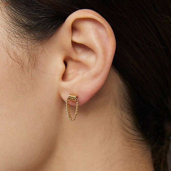 Gold Chain Stud Earring in Sterling Silver, Minimalist Earrings