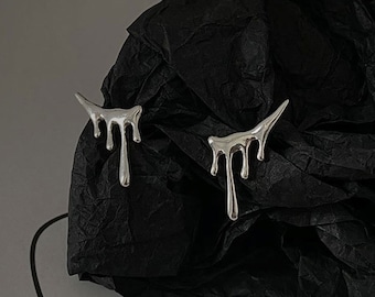 Sterling Silver Rain Drop Stud Earring, Unique Design, Minimalist Teardrop Stud Earrings, Gift for Her