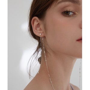 Stunning Sterling Silver Chain Threader Earrings Long Linear Drop Earrings with a Radiant Shine, Prom Earrings, Wedding earrings image 2