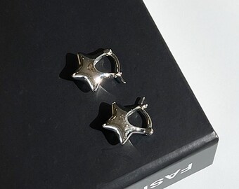 Sterling Silver Minimalist Star Statement Hoop Earrings